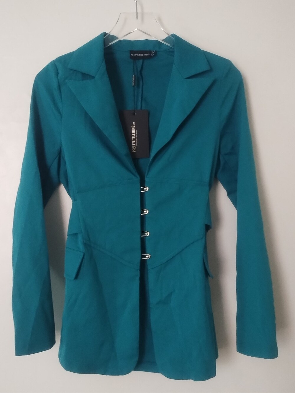 NWT Pretty Little Thing Teal Corset Woven Jacket Top Blazer